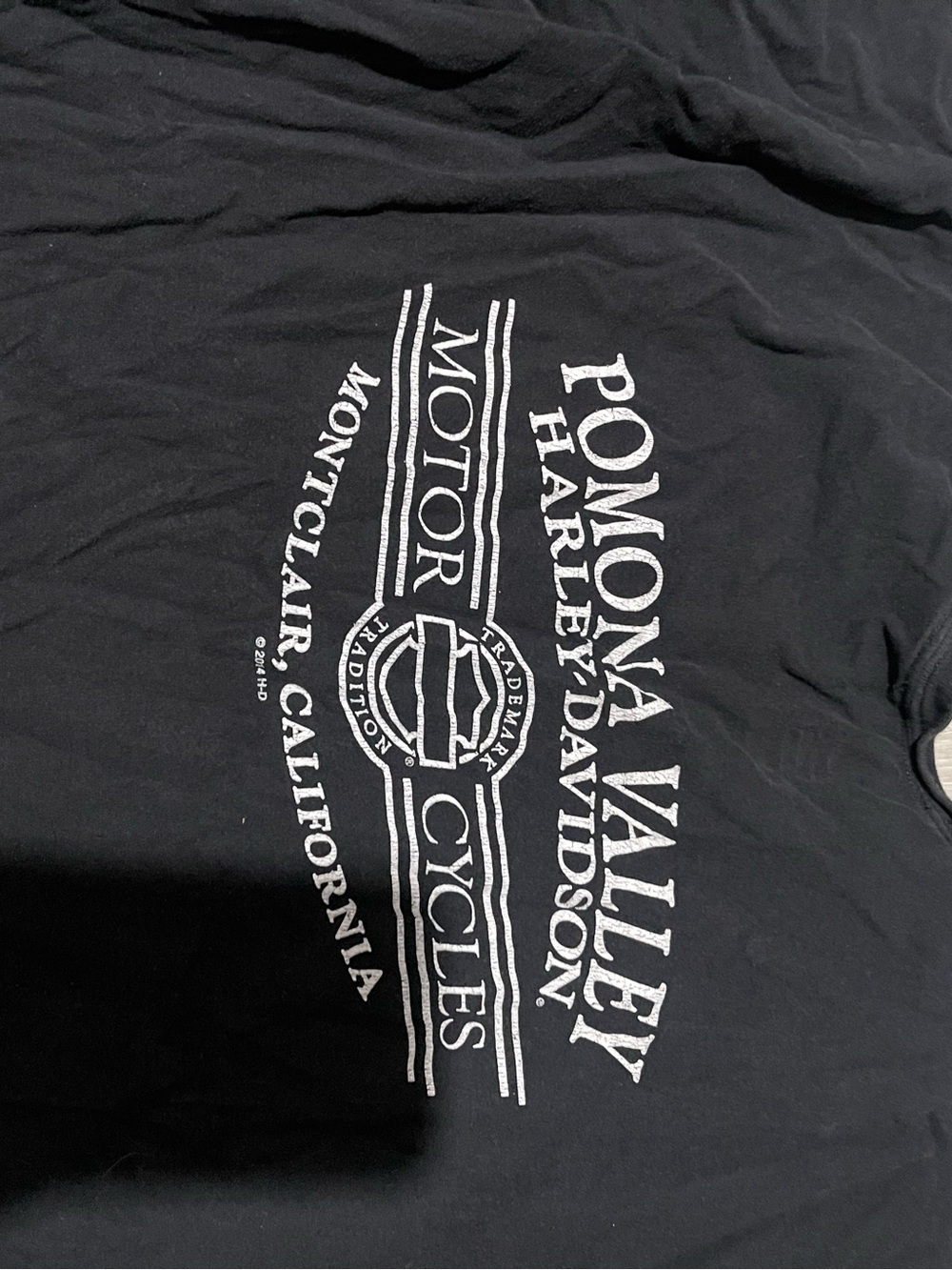 Vintage Harley-Davidson Black Tee with White Pomona Valley Motorcycles Graphic